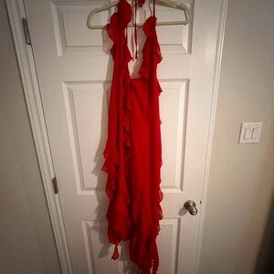 Elegant Red Ruffle Dress